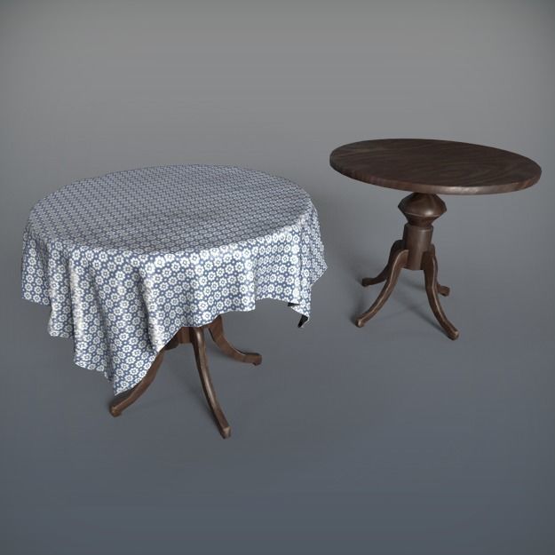 Round Tables With Tablecloth Low-poly 3D model_1