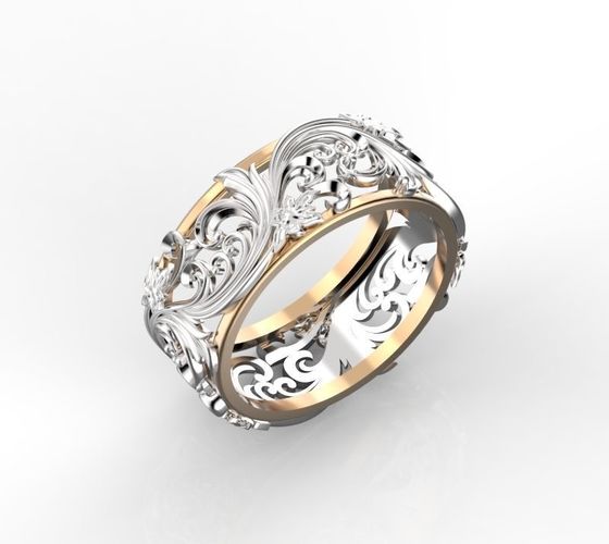 Ring with floral ornament 3 3D print model