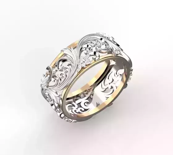 Ring with floral ornament 3 3D print model