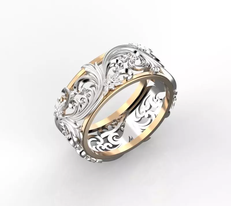 Ring with floral ornament 3 3D print model_0