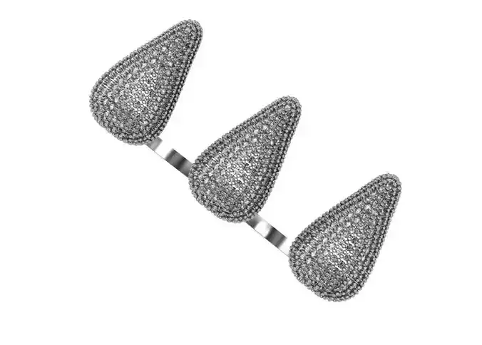 claws three silver ring with diamonds 3D print model