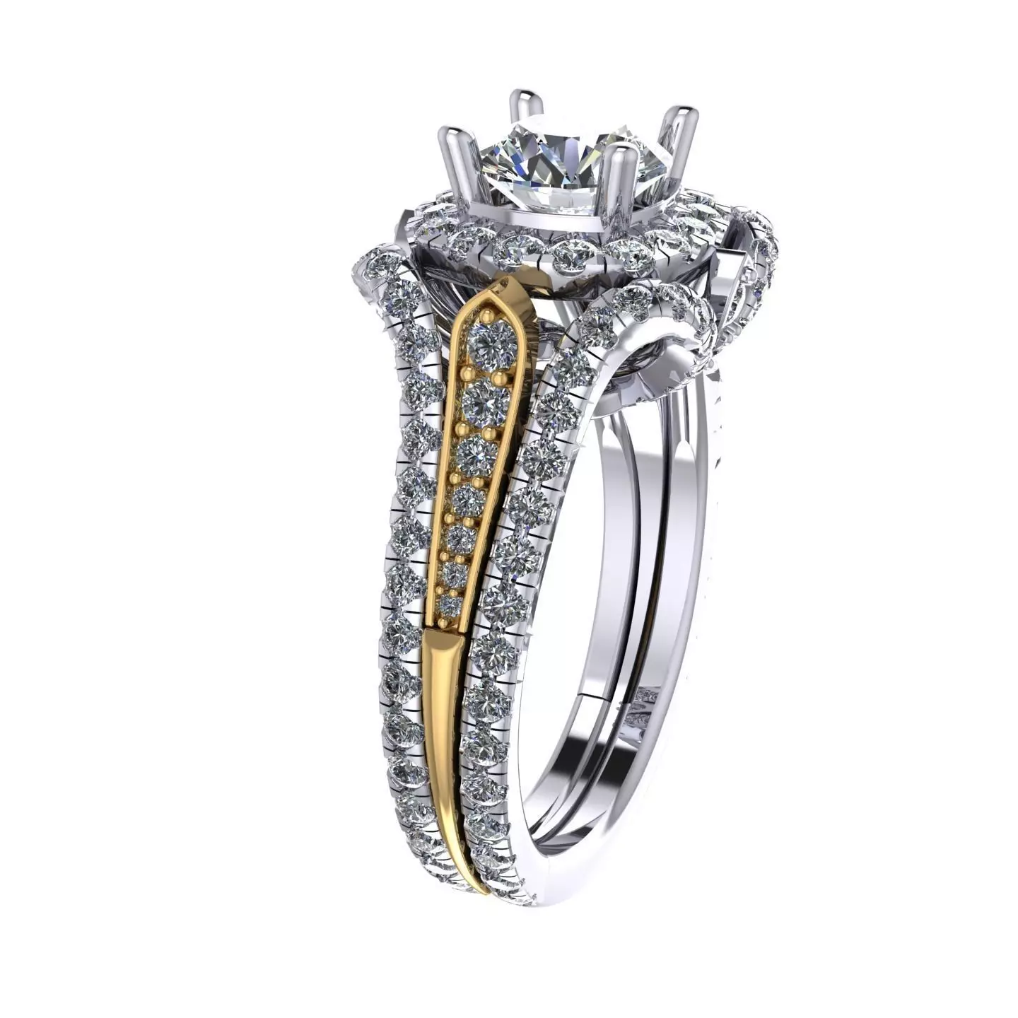 NN007 diamond engagement ring gold and gold 3D print model_0