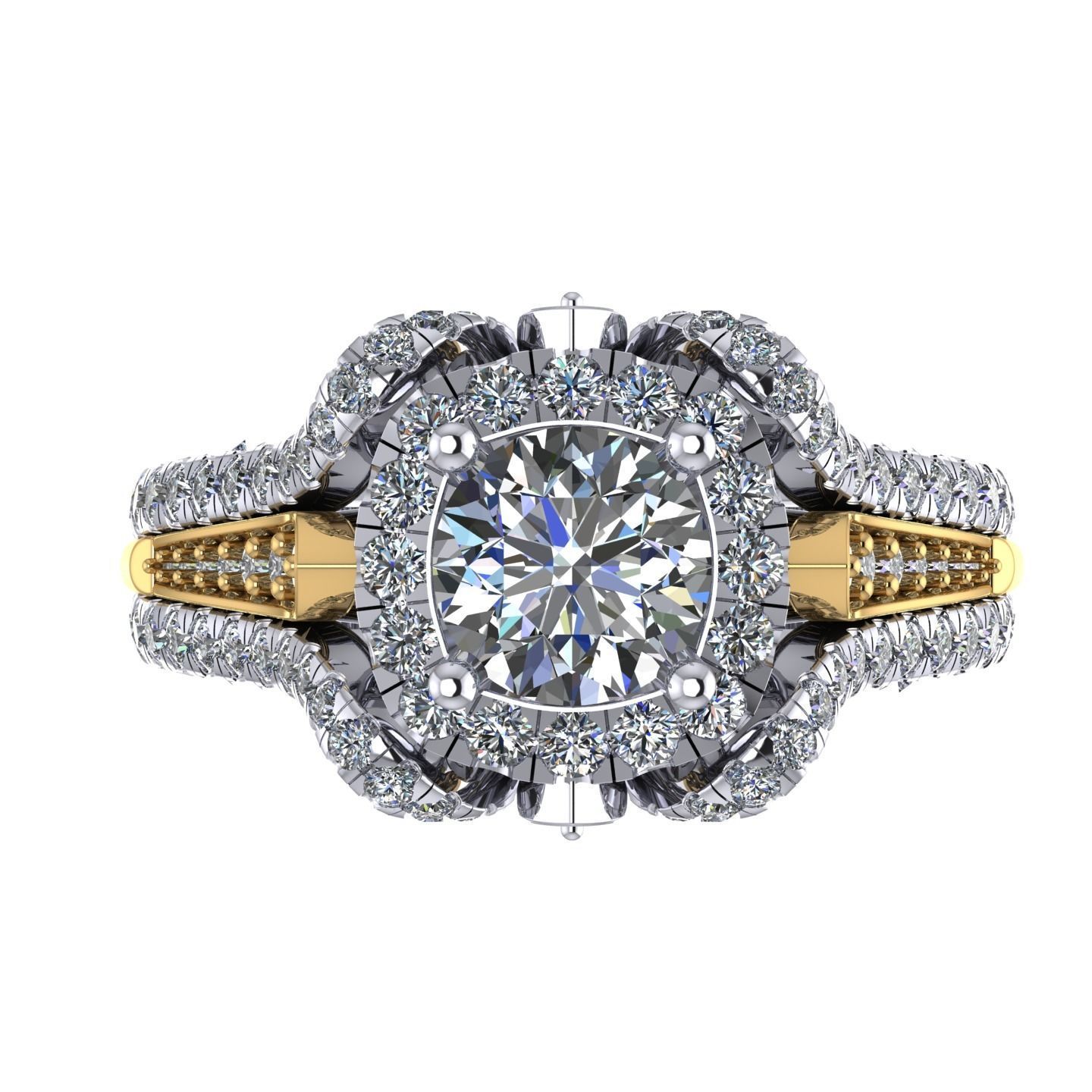 NN007 diamond engagement ring gold and gold 3D print model_2