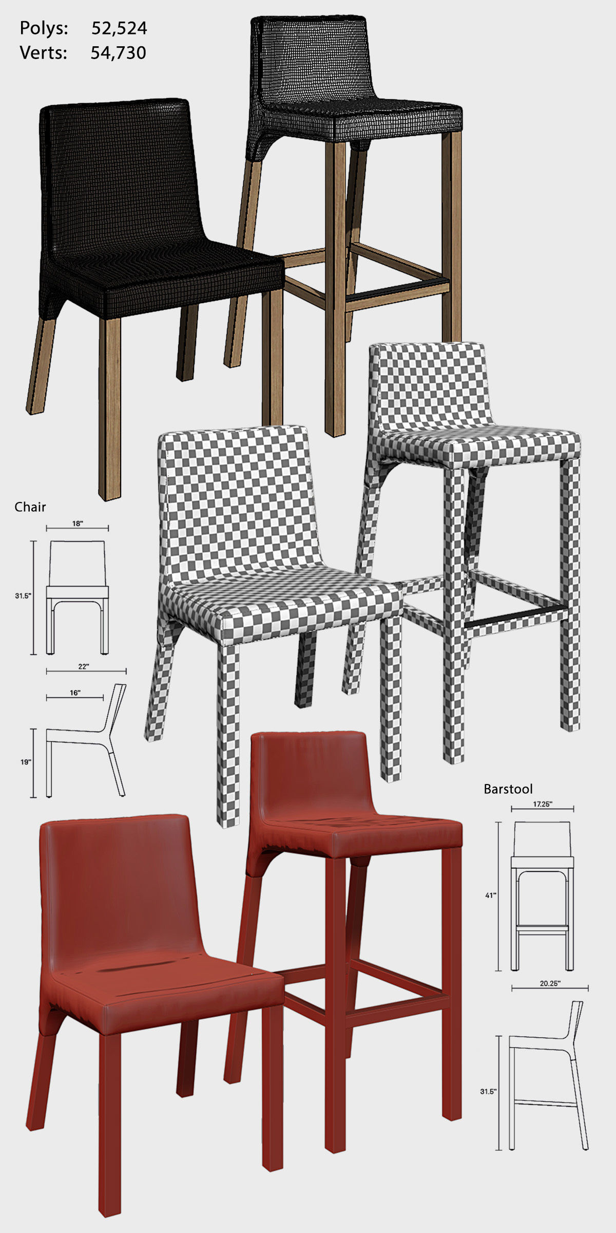 Blu Dot KNICKER Barstool and Chair 3D model_3