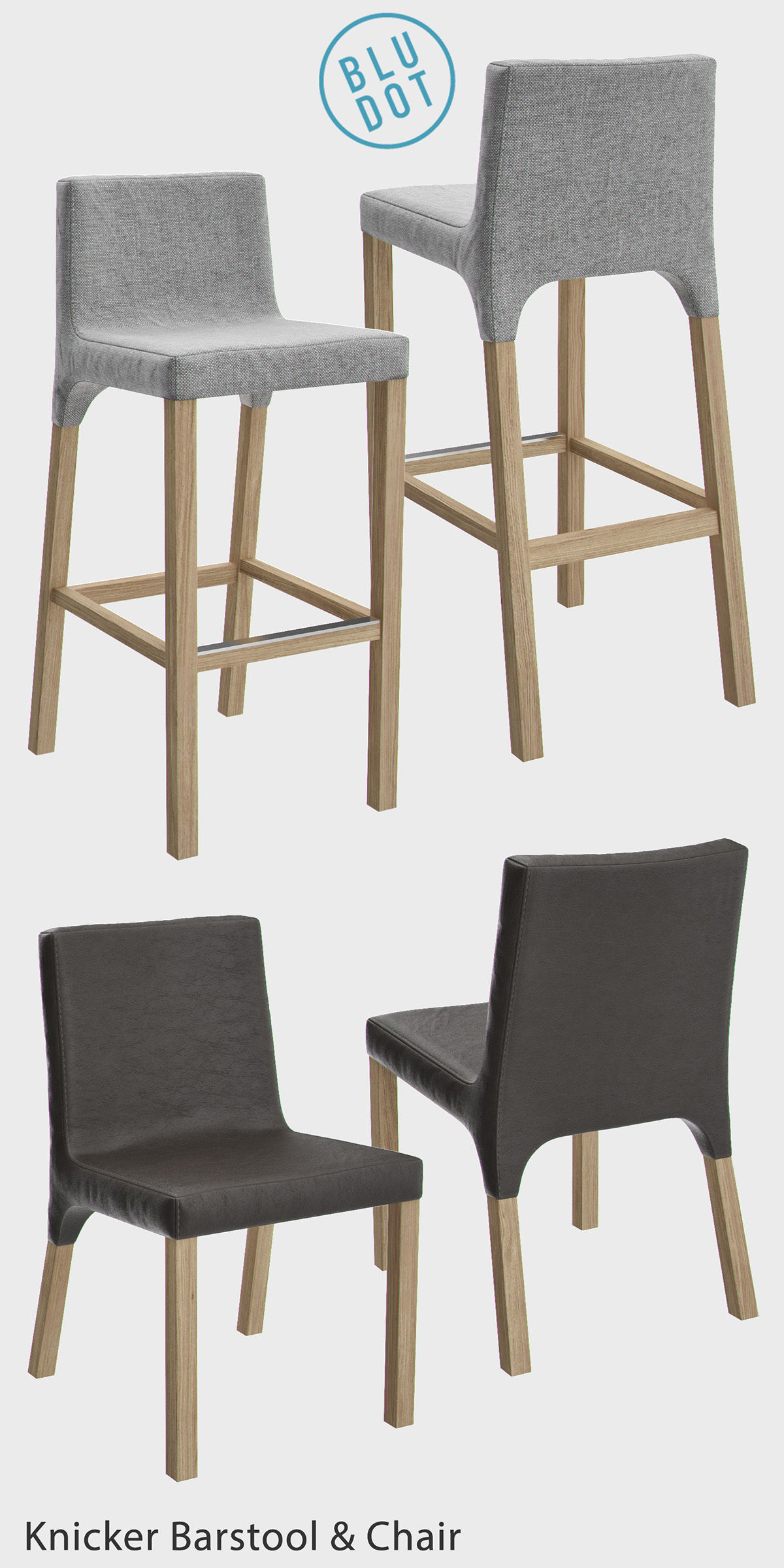Blu Dot KNICKER Barstool and Chair 3D model_2