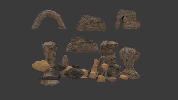 Game ready Low-poly Rock and Stones model  Low-poly 3D model