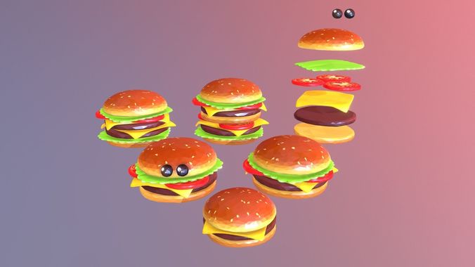 Lowpolyart burger cheeseburger constructor Low-poly 3D model