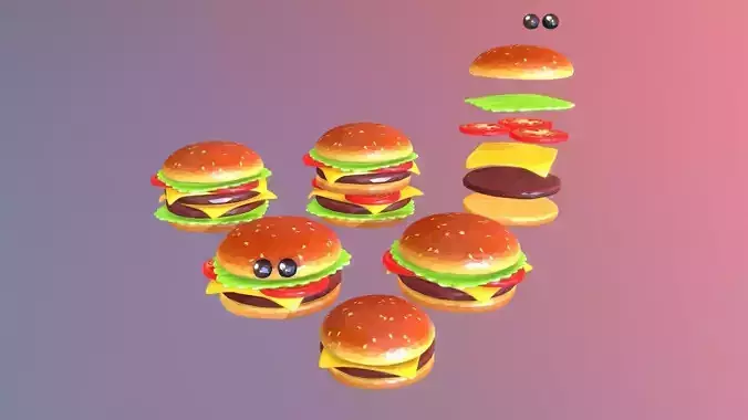 Lowpolyart burger cheeseburger constructor Low-poly 3D model