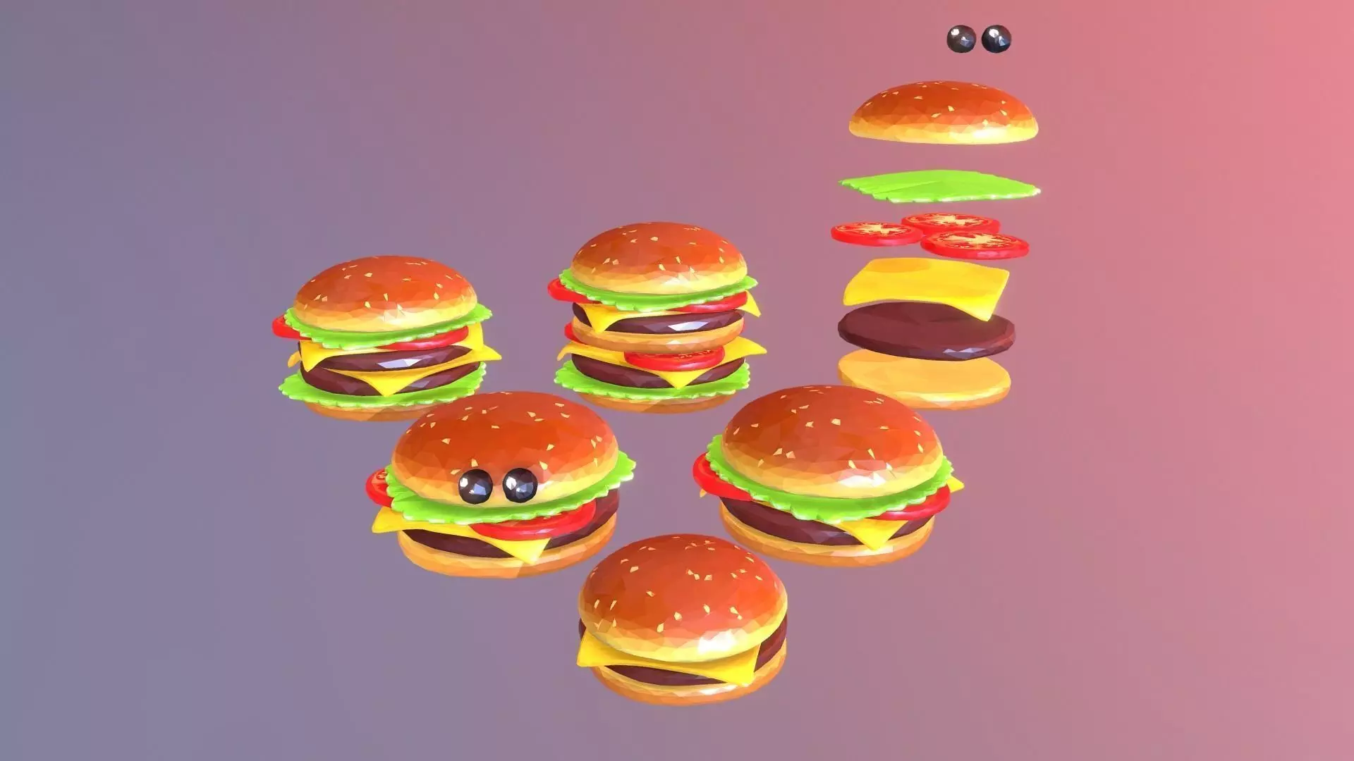 Lowpolyart burger cheeseburger constructor Low-poly 3D model