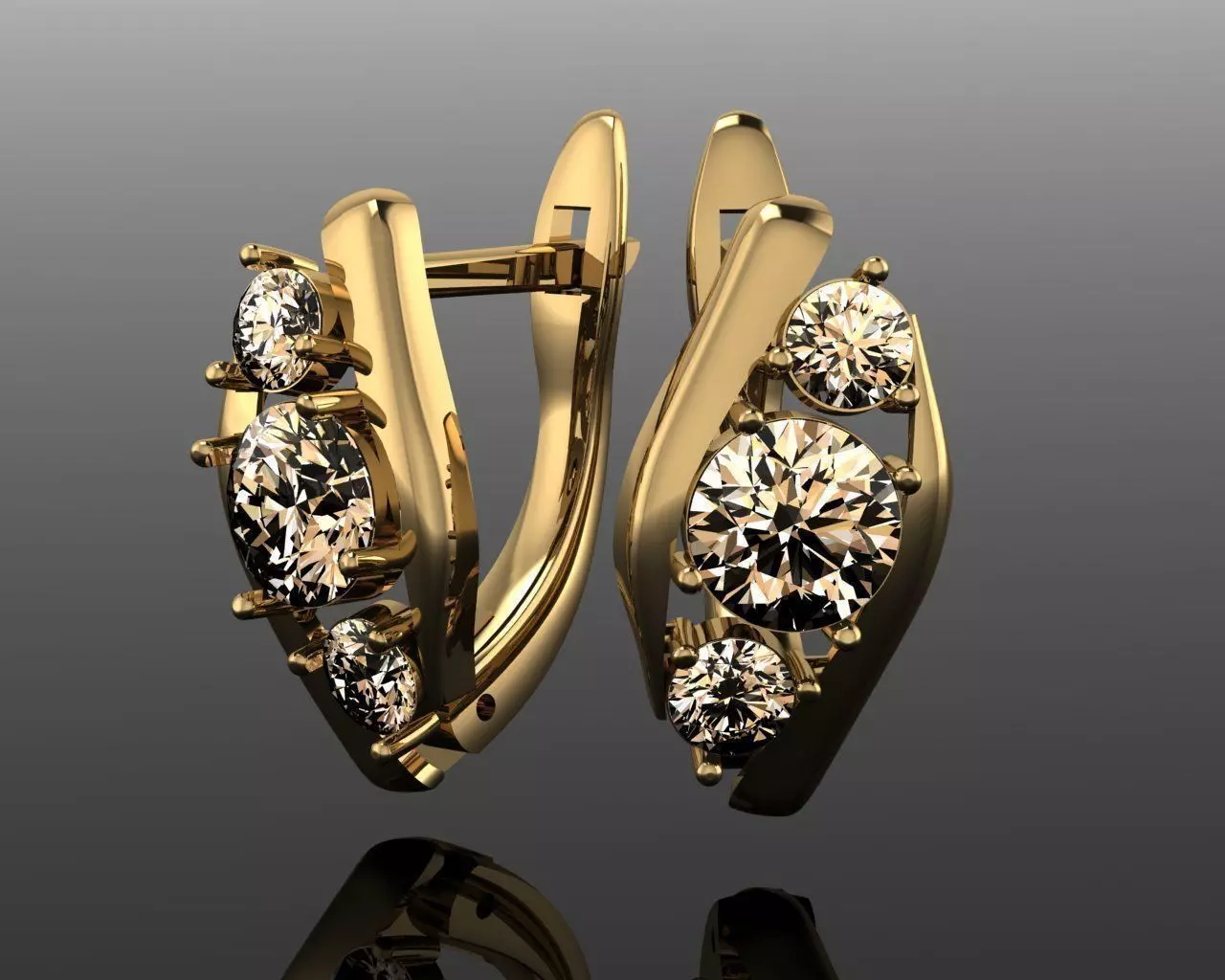 Onion gold earrings with diamonds 3D print model_0