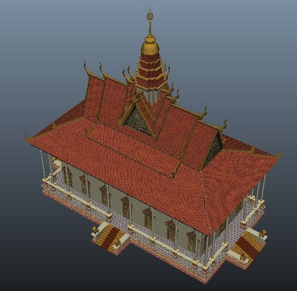 Pagoda temple in cambodia Low-poly 3D model_4
