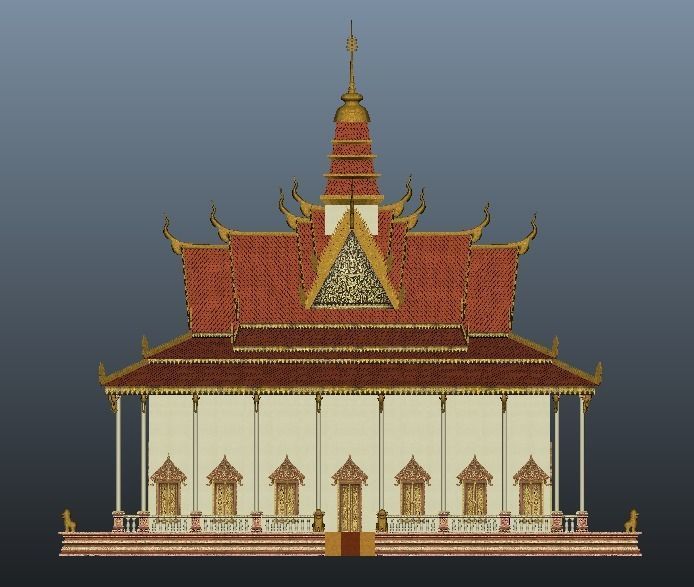 Pagoda temple in cambodia Low-poly 3D model_1