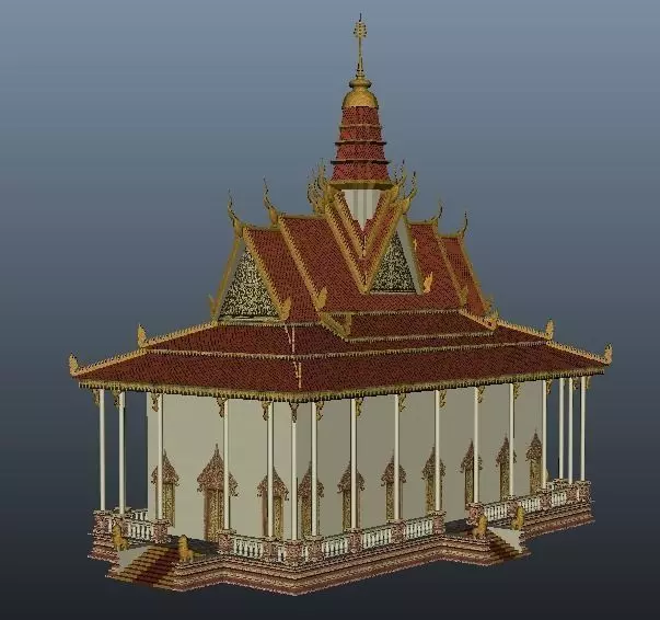 Pagoda temple in cambodia Low-poly 3D model_0