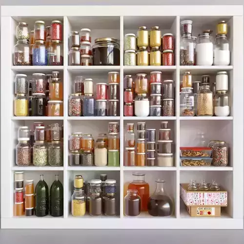 Food 2 jars of spices and condiments in kitchen shelf 3D model