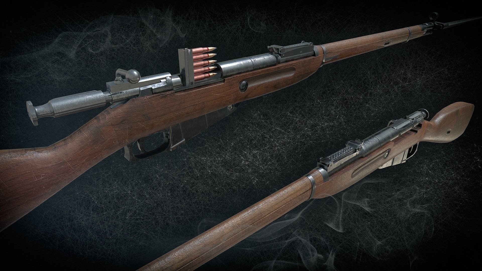 Soviet Mosin-Nagant M38 Low-poly 3D model_1