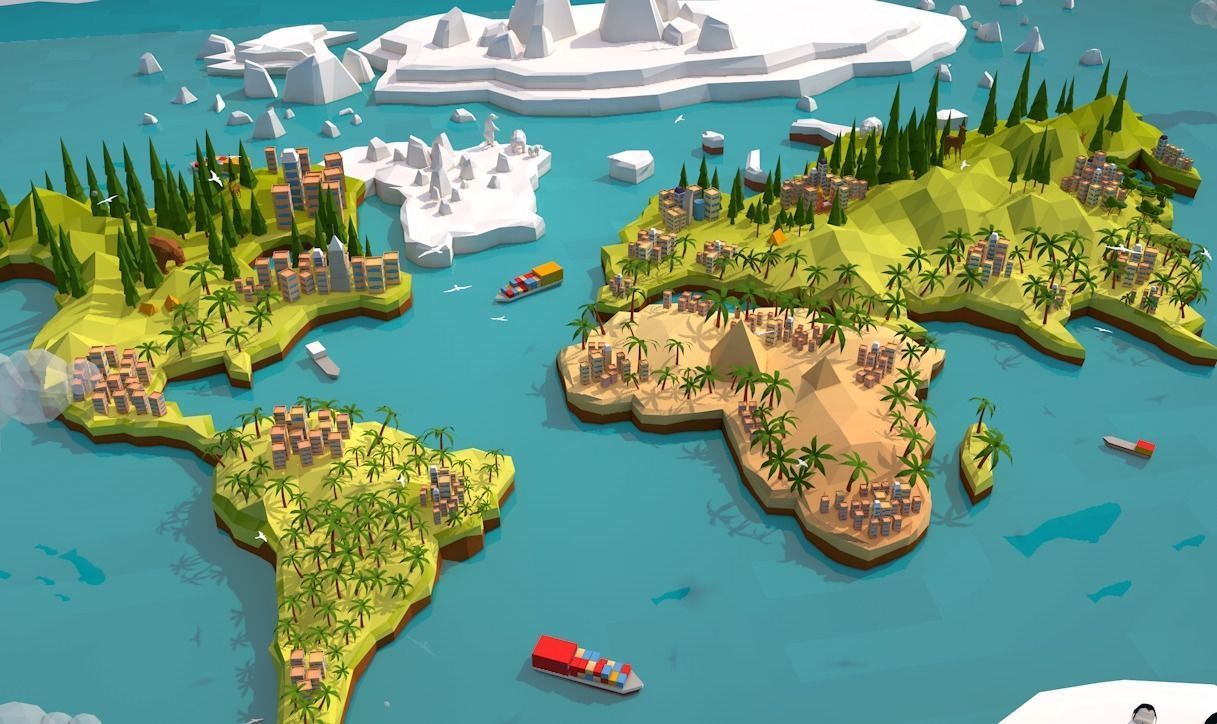 Cartoon Low Poly Earth World Map Low-poly 3D model_3