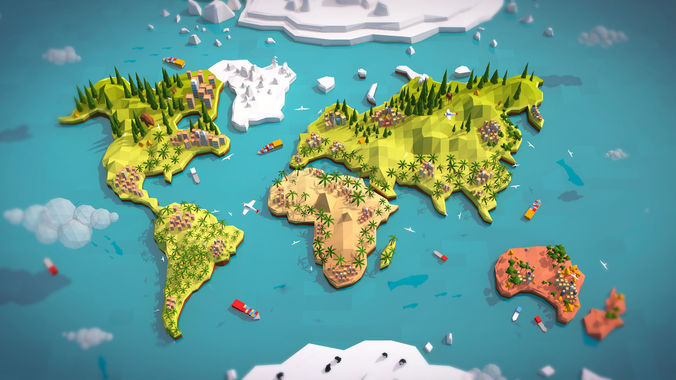 Cartoon Low Poly Earth World Map Low-poly 3D model