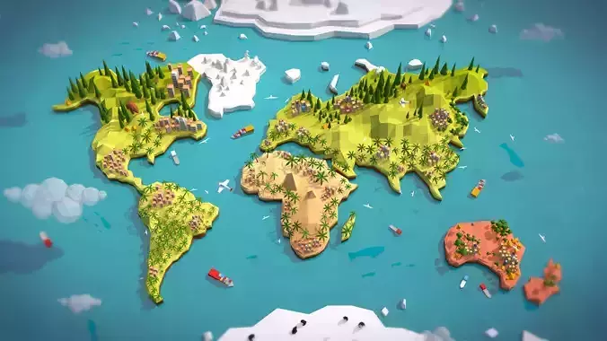 Cartoon Low Poly Earth World Map Low-poly 3D model
