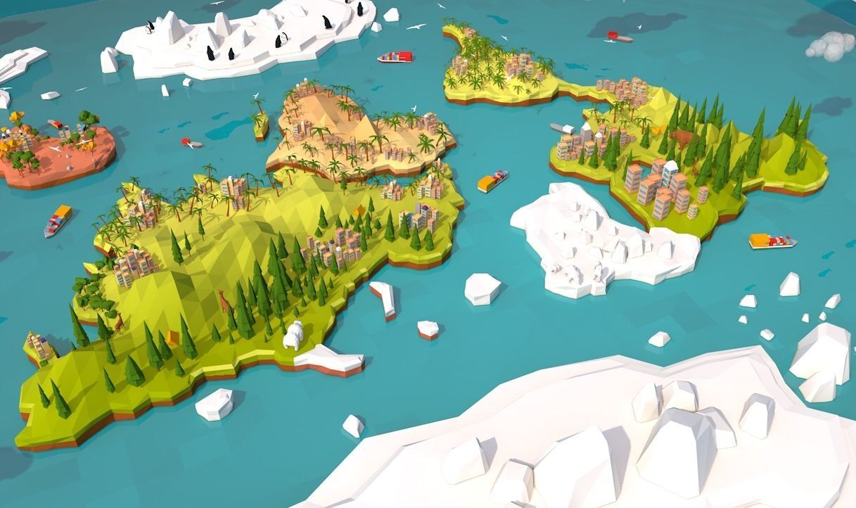 Cartoon Low Poly Earth World Map Low-poly 3D model_4