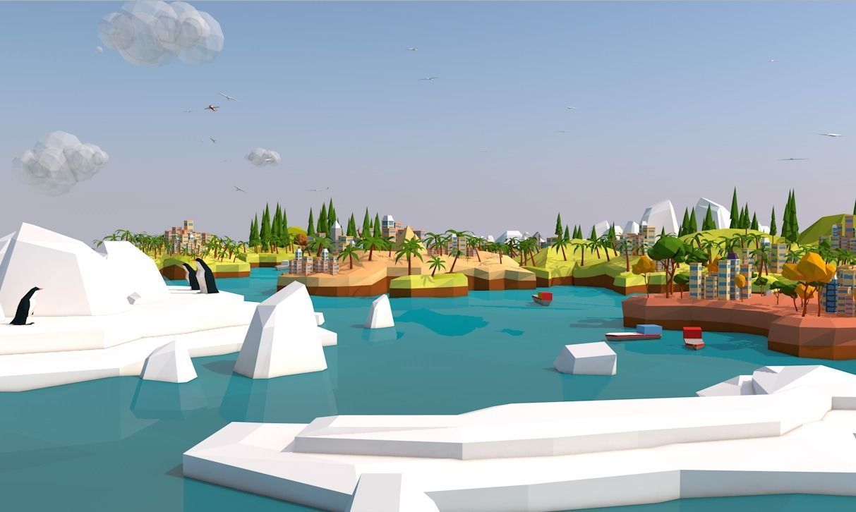 Cartoon Low Poly Earth World Map Low-poly 3D model_5
