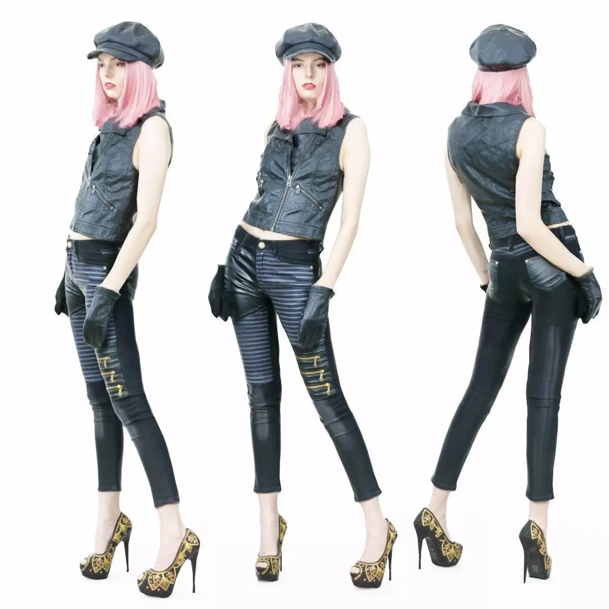 Girl in Black Biker Pants Low-poly 3D model
