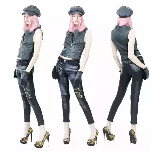 Sexy Girl in Black Biker Pants