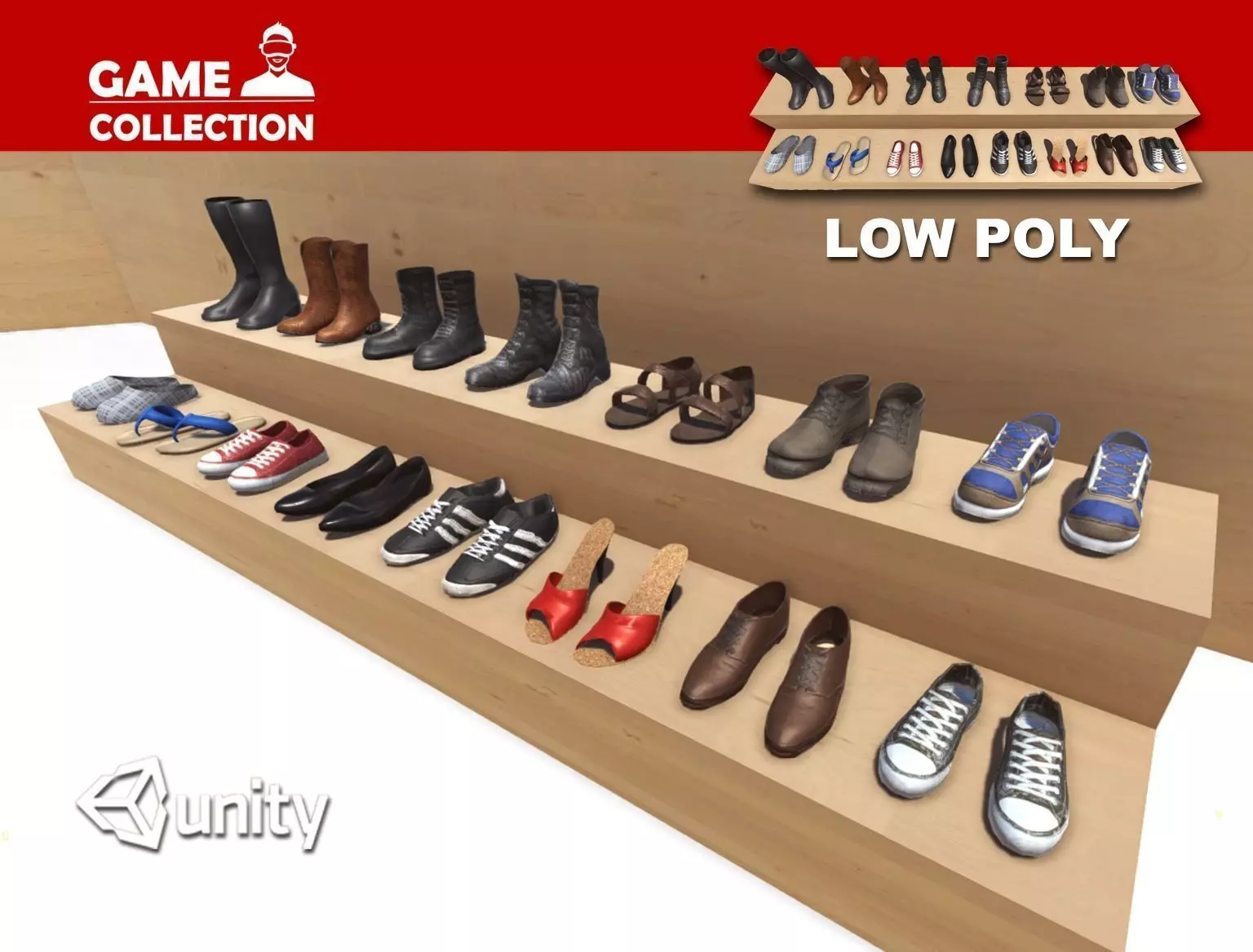 Footwear Collection game - shoes Low-poly 3D model_0