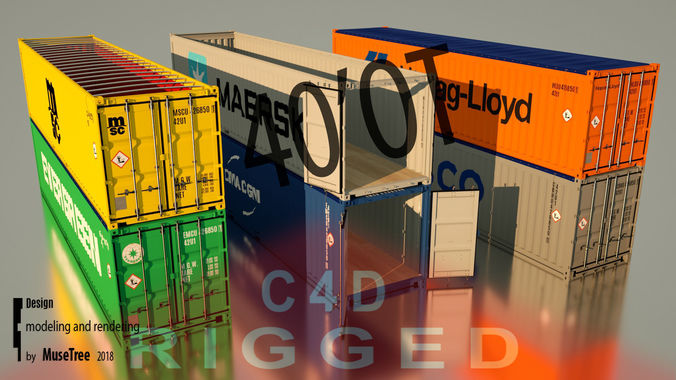 Shipping Container 40ft Open Top rigged 3D model