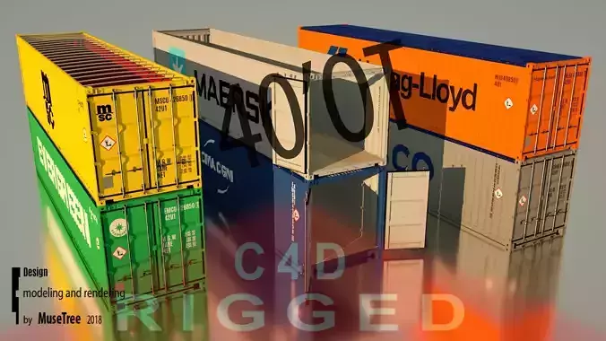 Shipping Container 40ft Open Top rigged 3D model