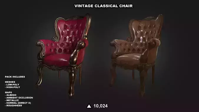 Vintage Classical Chair Low-poly 3D model