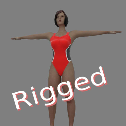 black and red swimsuit girl 3D model