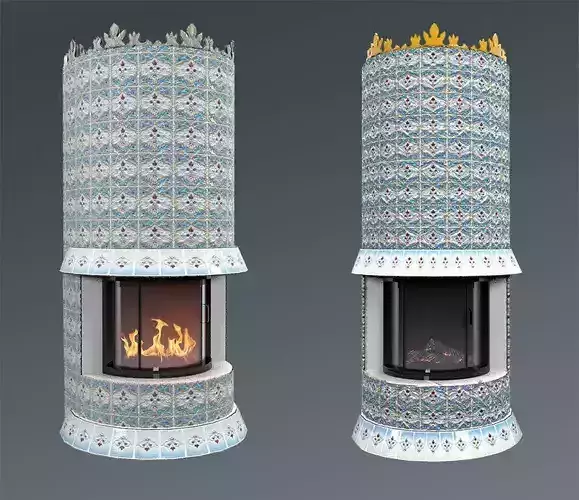 Stove tiled fireplace in two different styles