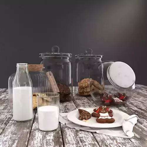 Photo-realisitc Cookie Jars and Milk Bottle 3D model