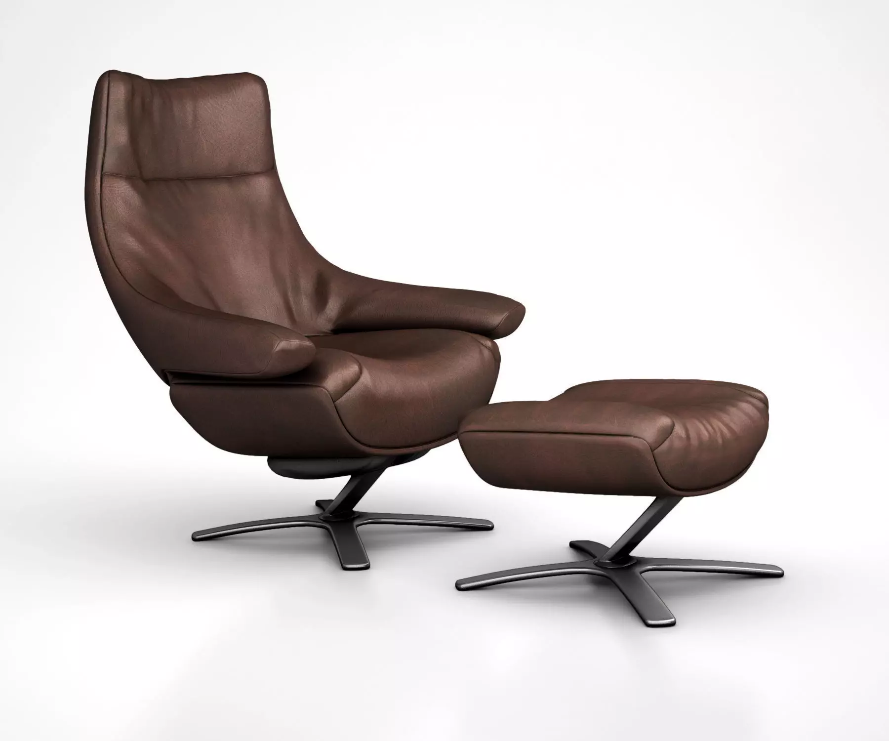 Natuzzi Re-Vive Leather Recliner and  Ottoman Set by West Elm 3D model_0