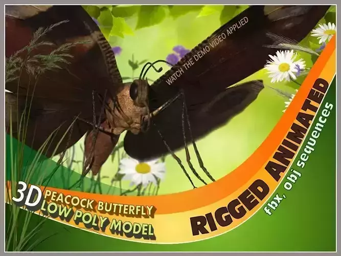 Peacock Butterfly Low-poly 3D model