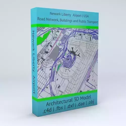 Newark Liberty EWR Airport Roads Buildings and Public Transport 3D model