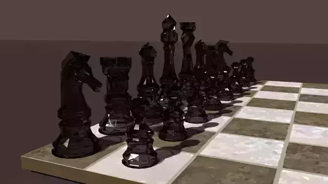 Low Poly Chess board with pieces