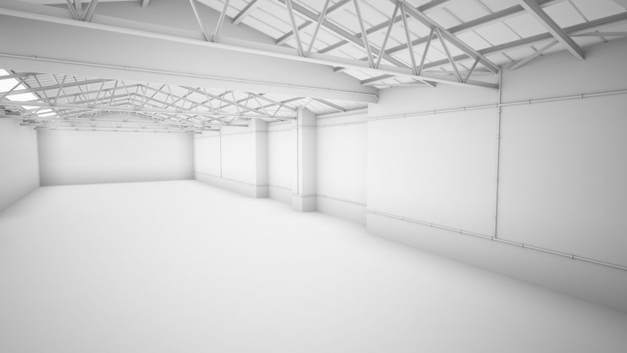 studio render empty warehouse with walls Low-poly 3D model_1