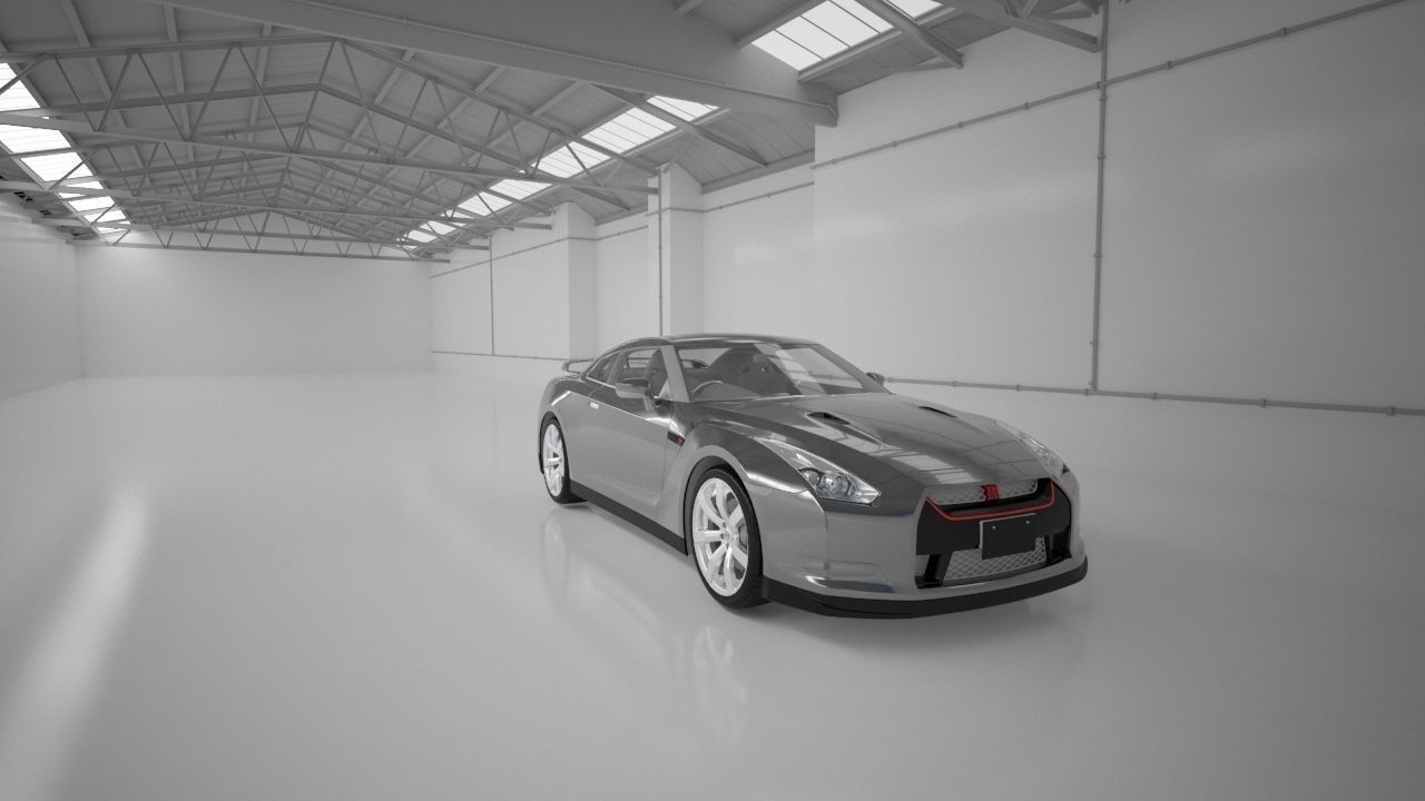 studio render empty warehouse with walls Low-poly 3D model_4