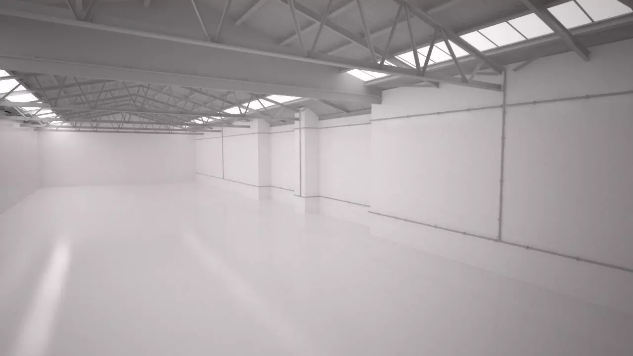 studio render empty warehouse with walls Low-poly 3D model_0