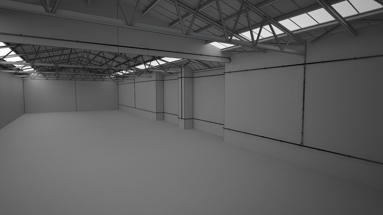 studio render empty warehouse with walls Low-poly 3D model_2