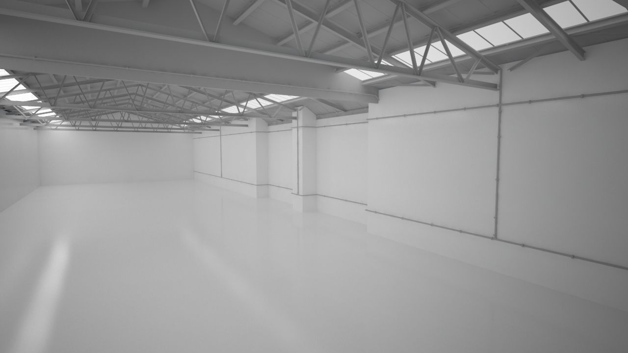 studio render empty warehouse with walls Low-poly 3D model_3