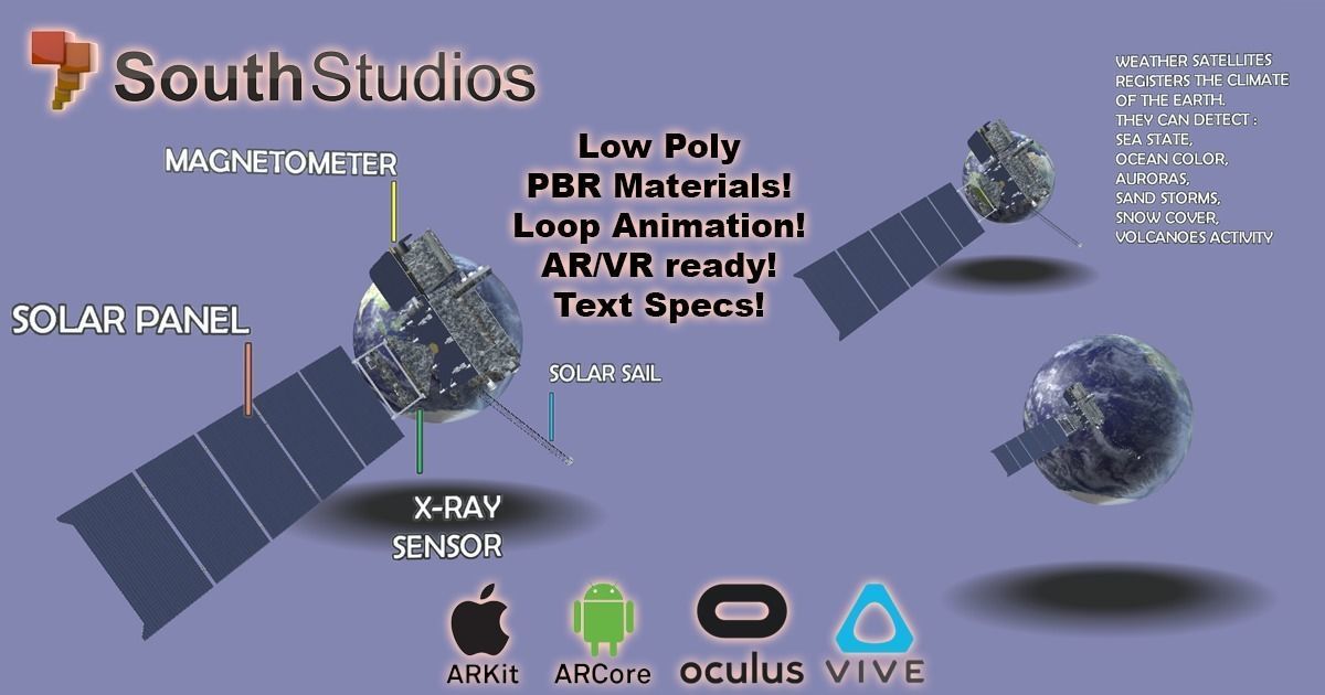 Animated Weather Satellite AR VR Unity 3dsmax Low-poly 3D model_2