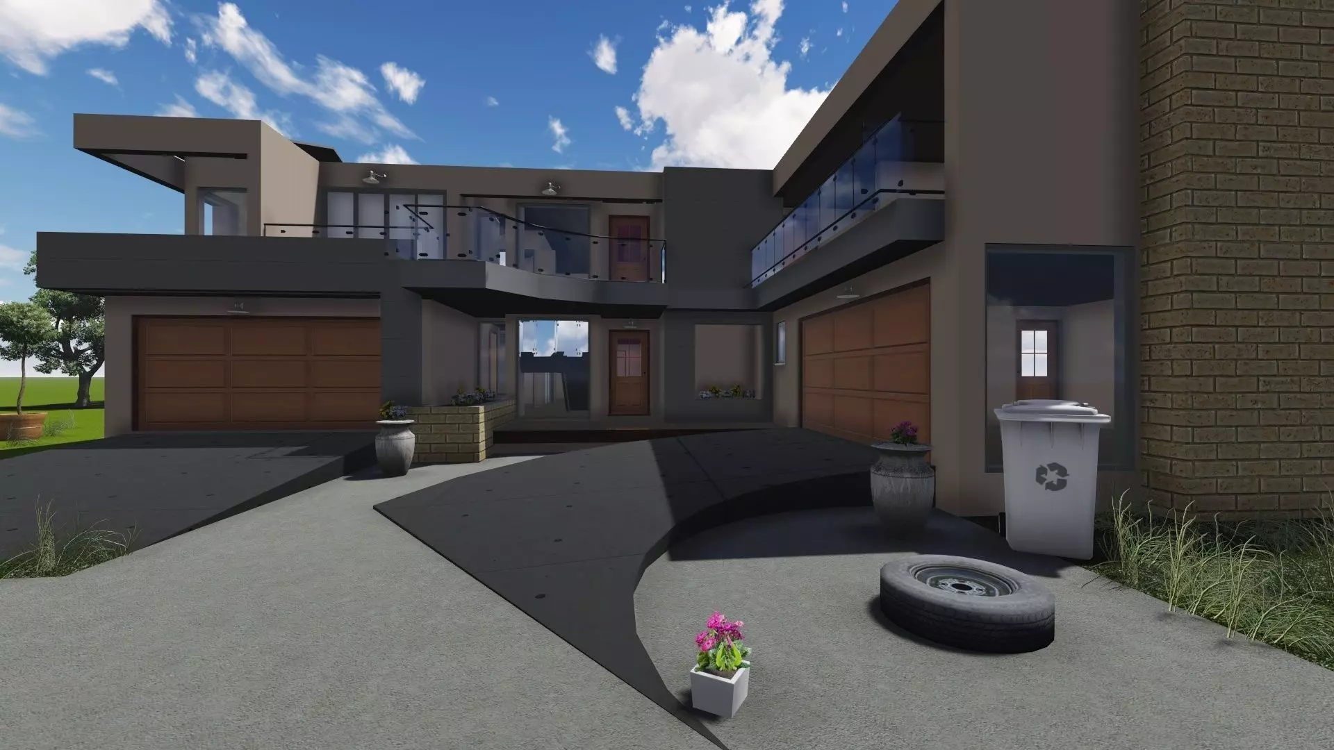 Four Bedroom residential  Low-poly 3D model_0