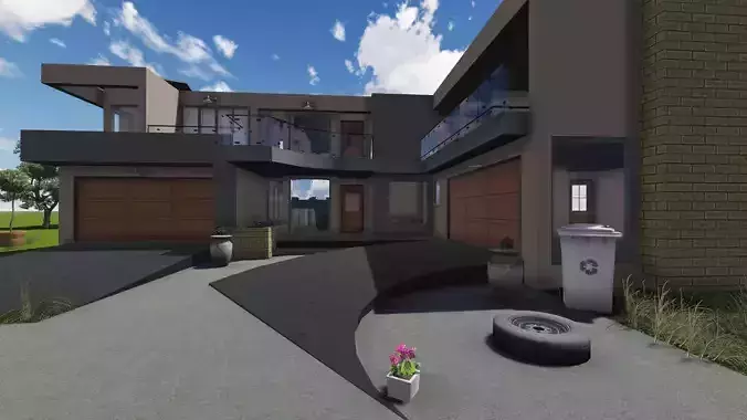 Four Bedroom residential  Low-poly 3D model