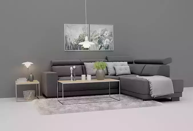 Lazy Cornersofa with Play sofatable Set 3D model