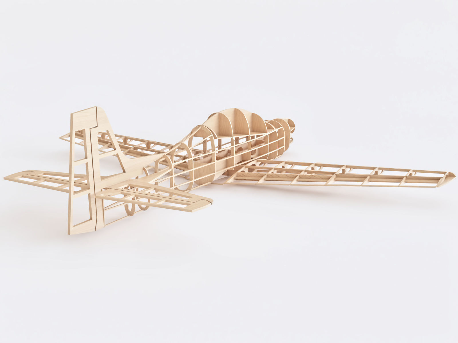 Wooden airplane 3D model_2