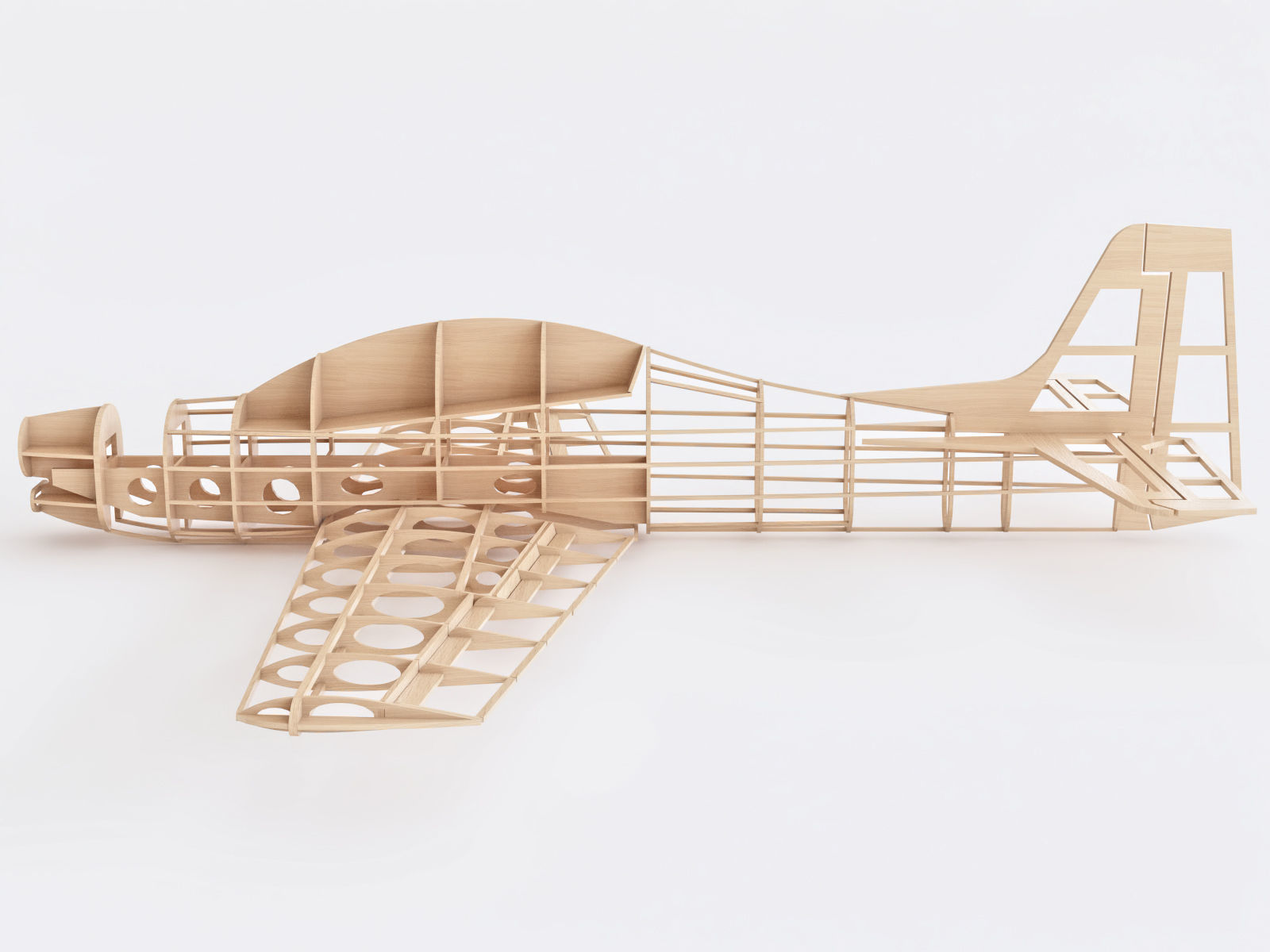 Wooden airplane 3D model_4