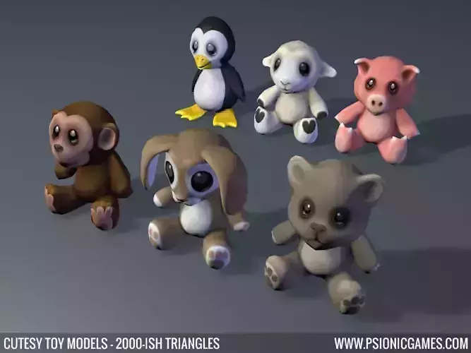 Cute Toy 3D Animal Models x 6 Free low-poly 3D model