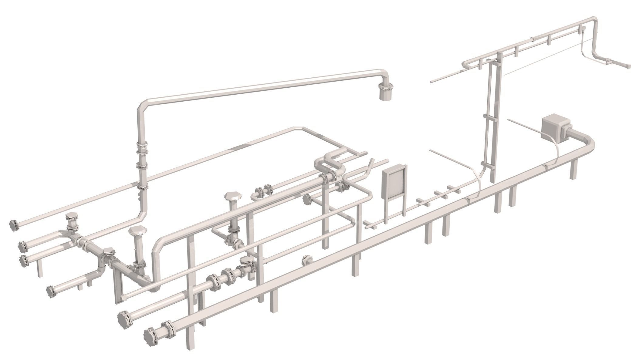 Industrial White Pipes Low Poly 3D model_21